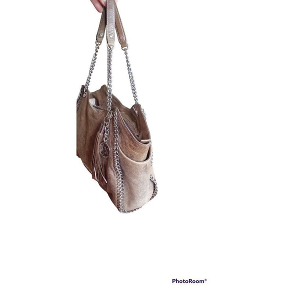 Michael Kors Handbag Women L Chelsea Metallic Tan Whipstitch Tassel Shoulder Bag - Picture 13 of 16
